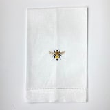 "Linen Hand Towel Embroidered with Bespoke Bumble Bee Design" - Tea Towels in white by Virginia Marcello