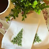 "Evergreen Tree Embroidered Hand Towel" - Tea Towels in white by Virginia Marcello
