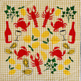 "Lobster Boil on Mustard Gingham Tea Towel" - Tea Towels in yellow by Julie Peach