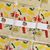 "Lobster Boil on Mustard Gingham Tea Towel" - Tea Towels in yellow by Julie Peach