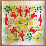 "Lobster Boil on Mustard Gingham Tea Towel" - Tea Towels in yellow by Julie Peach