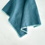 "100% Organic French Linen Teal Embroidered Tea Towel" - Tea Towels in blue by Tina Huang