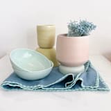 "100% Organic French Linen Teal Embroidered Tea Towel" - Tea Towels in blue by Tina Huang