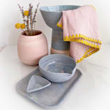 "100% Organic French Linen Mustard Embroidered Tea Towel" - Tea Towels in yellow by Tina Huang