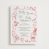 "Locally Grown Sketch" - Letterpress Baby Shower Invitations in Pistachio by Jenna Holcomb - Front