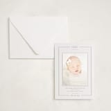 "Alcott" - Letterpress Birth Announcement Photo Mount Cards in Classic Pink by Meagan Christensen - Card with Envelope