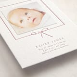 "Little Bow" - Letterpress Birth Announcement Photo Mount Cards in Strawberry by Baumbirdy - Premium Photo Paper Mounted on Card