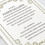 "Fiesta Folk Art" - Letterpress Direction Cards in Graphite | Surplus Green by root beer float - Detail