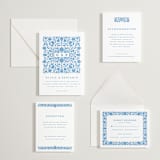 "Floral Stamp" - Letterpress Direction Cards in Marine Blue by Stephanie Hawkes - Invitation Suite