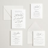 "Romantic Script" - Letterpress Direction Cards in Soft Black by Susan Zinader - Invitation Suite