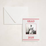 "Team Grad" - Letterpress Graduation Announcement Photo Mount Cards in Scarlet by Louise Kay - Card with Envelope