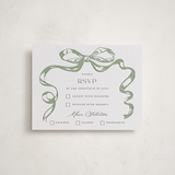 "Big Bow" - Letterpress Bar and Bat Mitzvah RSVP Cards in Mint by Teju Reval - Front