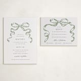 "Big Bow" - Letterpress Bar and Bat Mitzvah RSVP Cards in Mint by Teju Reval - With Enclosure Card
