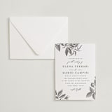 "Etchings of Roses" - Letterpress Wedding Invitations in Soft Black by Chris Griffith - Invitation with Envelope