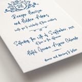 "Sketched Crest" - Letterpress Wedding Invitations in Sapphire by Jenna Holcomb - Detail