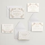 "Wildflower Garland" - Letterpress Wedding Invitations in Matte Gold by Susan Zinader - Invitation Suite
