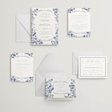 "Porcelain Garden" - Letterpress Wedding Invitations in Lapis by Corinne Malesic - Invitation Suite