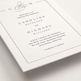 "Framed Monogram" - Letterpress Wedding Invitations in Faux Gold by Kelly Schmidt - Detail