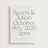 "Ayumi" - Letterpress Wedding Invitations in Pistachio by Melanie Kosuge - Front