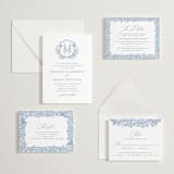 "Hummingbird Botanicals" - Letterpress Wedding Invitations in Provincial Blue by Erin Deegan - Invitation Suite