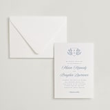 "Blue Crest" - Letterpress Wedding Invitations in Provincial Blue by Hooray Creative - Invitation with Envelope