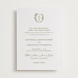 "Botanical Crest" - Letterpress Wedding Invitations in Pistachio by Lucrecia Caporale - Front