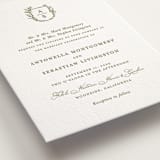 "Botanical Crest" - Letterpress Wedding Invitations in Pistachio by Lucrecia Caporale - Detail