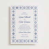"Talavera Tiles" - Letterpress Wedding Invitations in Lapis by Olivia Raufman - Front