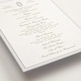"Calia " - Letterpress Wedding Programs in Avocado by Ani Somi - Detail