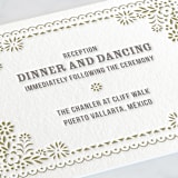 "Fiesta Folk Art" - Letterpress Reception Cards in Graphite | Surplus Green by root beer float - Detail