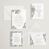 "Etchings of Roses" - Letterpress Reception Cards in Soft Black by Chris Griffith - Invitation Suite