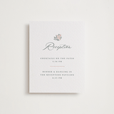 "Flourishing Crest" - Letterpress Reception Cards in Stone by Olivia Raufman - Front