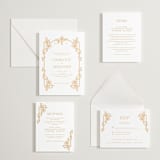 "Nouveau Peony" - Letterpress Reception Cards in Saffron by Selima Akhter - Invitation Suite