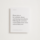 "Westin" - Letterpress Reception Cards in Soft Black by Hudson meet Rose - Front