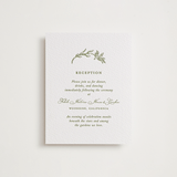 "Botanical Crest" - Letterpress Reception Cards in Pistachio by Lucrecia Caporale - Front