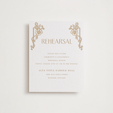 "Nouveau Peony" - Letterpress Rehearsal Dinner Cards in Faux Gold by Selima Akhter - Front
