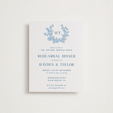 "Flowers monogram" - Letterpress Rehearsal Dinner Cards in Sky Blue by Cass Loh - Front