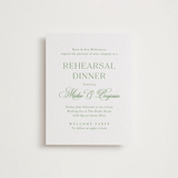 "Chic Script" - Letterpress Rehearsal Dinner Cards in Cucumber by Kelly Schmidt - Front