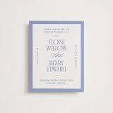 "Threaded" - Letterpress Rehearsal Dinner Cards in Periwinkle by Pixel and Hank - Front