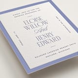 "Threaded" - Letterpress Rehearsal Dinner Cards in Periwinkle by Pixel and Hank - Detail