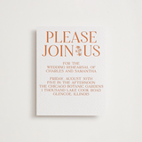 "Floral Emblem" - Letterpress Rehearsal Dinner Cards in Pumpkin by Baumbirdy - Front