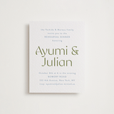 "Ayumi" - Letterpress Rehearsal Dinner Cards in Pistachio by Melanie Kosuge - Front