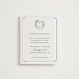 "Botanical Crest" - Letterpress Rehearsal Dinner Cards in Pistachio by Lucrecia Caporale - Front