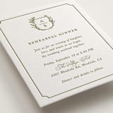 "Botanical Crest" - Letterpress Rehearsal Dinner Cards in Pistachio by Lucrecia Caporale - Detail