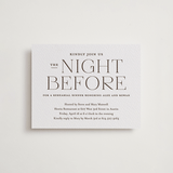 "Quiet Luxury" - Letterpress Rehearsal Dinner Cards in Coffee by Oscar and Emma - Karly Depew - Front