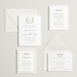 "Garden Script" - Letterpress Rehearsal Dinner Cards in Artichoke by Katherine Moynagh - Invitation Suite