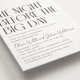 "Modern Stack" - Letterpress Rehearsal Dinner Invitations in Soft Black by Robert and Stella - Detail