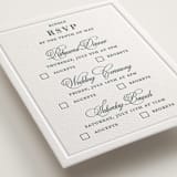 "Evergreen" - Letterpress Multi-Event RSVP Cards in Stone by Teju Reval - Detail