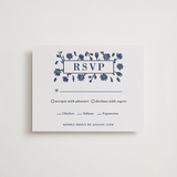 "Pressed Frame" - Letterpress RSVP Cards in Aegean by Oma N. Ramkhelawan - Front