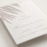 "Gilded Palm" - Letterpress RSVP Cards in Ash by Melinda Denison - Detail